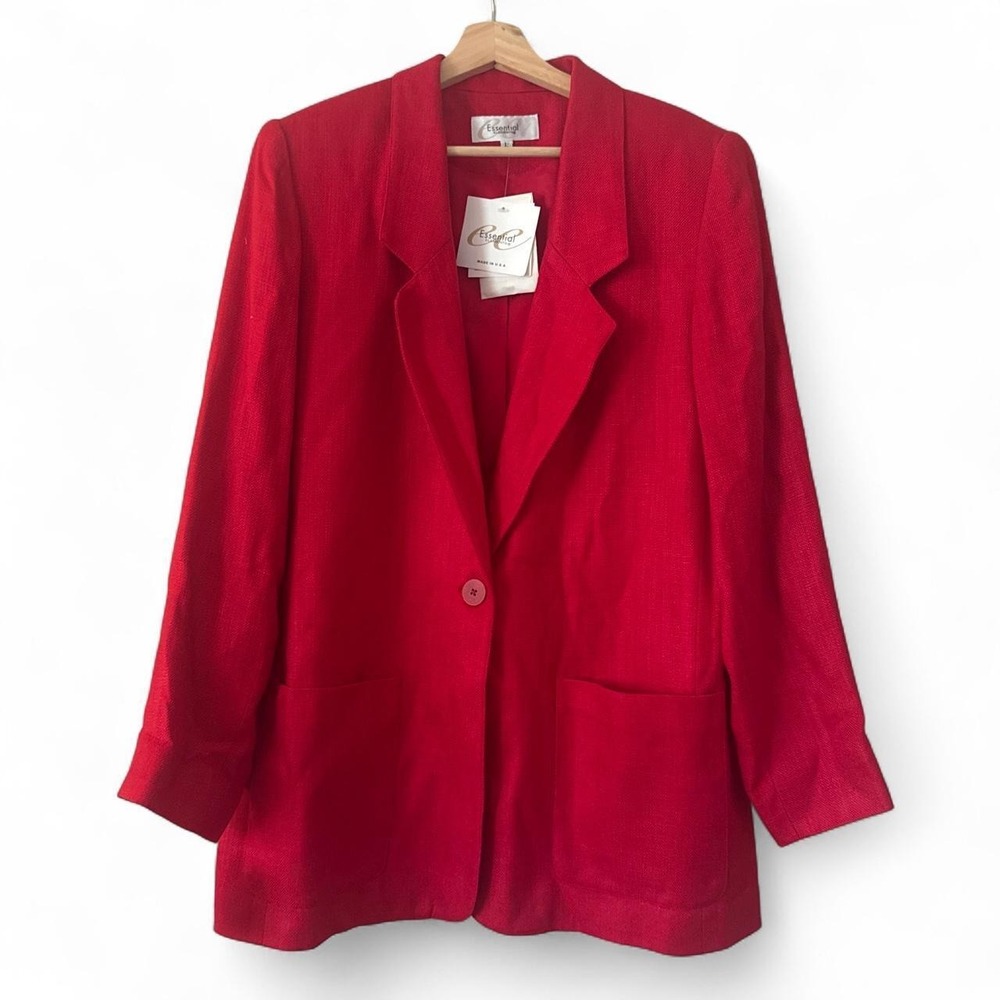 Essential Elements Vintage 80s Cherry Red Blazer Jacket Made in USA NWT Large